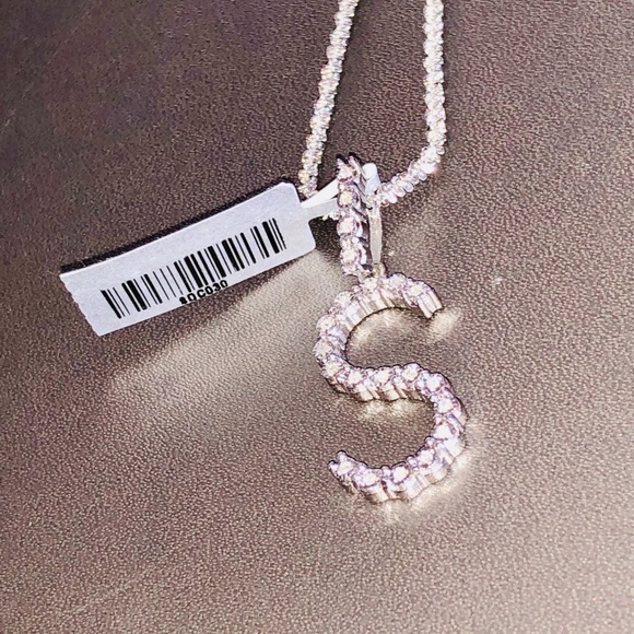 Beautiful real diamond S initial pendant charm not c w/ Turkish chain best gift - Picture 3 of 6